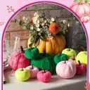 2 x 16 Pcs Christmas Velvet Pumpkins Decor Pink and Green Harvest Christmas Artificial Rustic Pumpkins Decoration Fabric Foam Fake for Holiday Gifts Farmhouse Xams Table Centerpiece