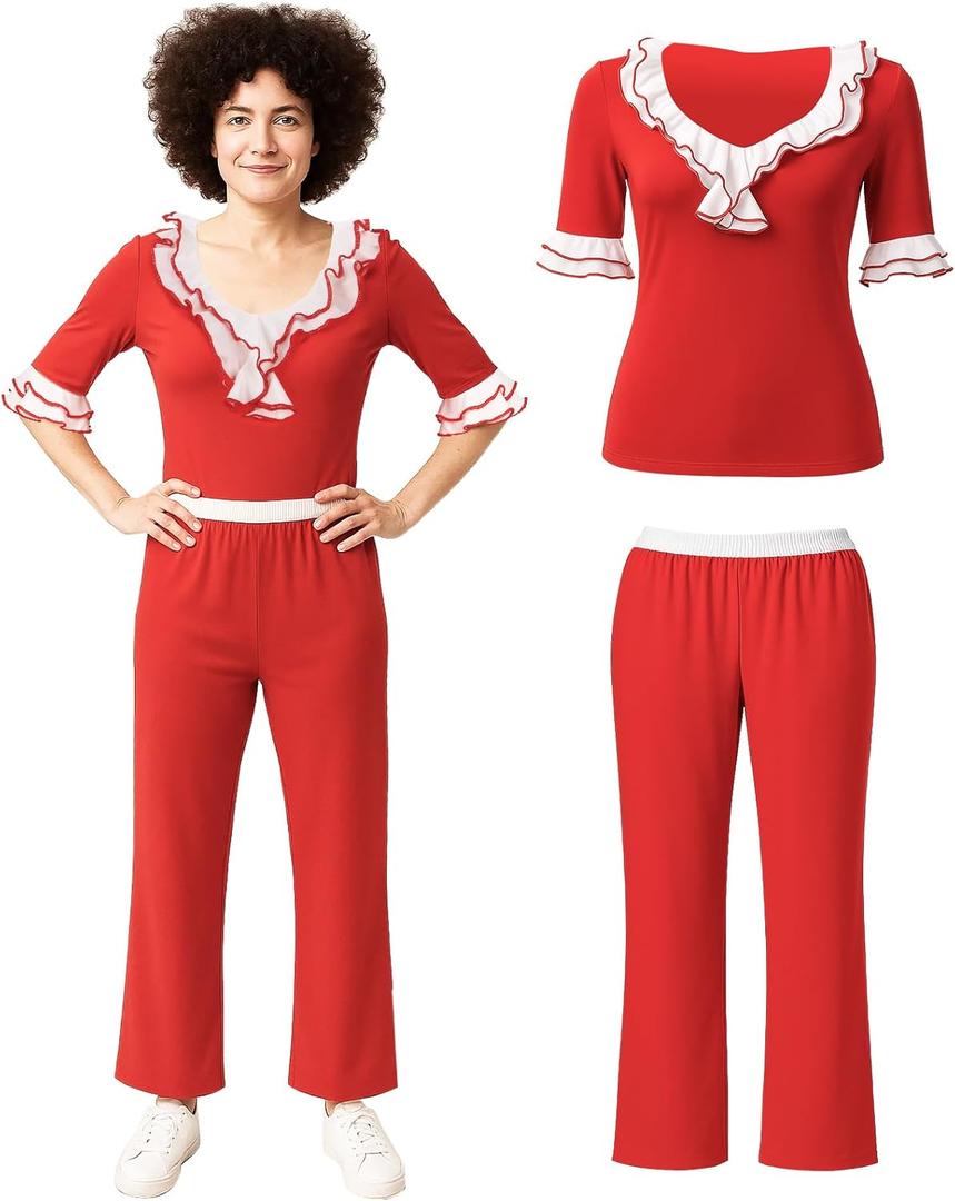 Women I'm 50 Costume Red Top T-shirt Pants Kick Outfit Lady Halloween Movie Show Cosplay Dress Up (Medium)