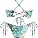 ZAFUL Women's Sexy Cutout Bikini Set High Cut Textured Metal Ring Cheeky Swimsuit Two Piece Bathing Suit (M)
