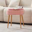 Updated Vanity Chair, Storage Ottoman with Folding Back & Gold-Toned Metal Legs, Ottoman Seat with Teddy Velvet for Dressing Room Living Room Bedroom, 16" x 12.5" Inch (Pink)