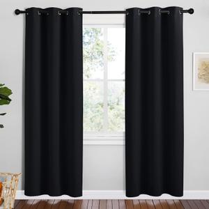 NICETOWN Bathroom Blackout Thermal Curtains and Drapes, 2 Panels, 42 inches Wide by 78 inches Long, Black, Solid Thermal Insulated Grommet Blackout Drapery Panels for Window
