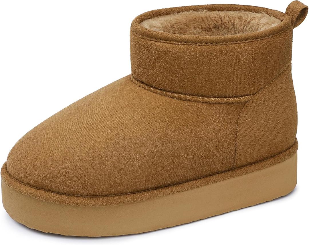 MIXIN Girls Warm Boots Lightweight Platform Snow Winter Booties for Little/Big Kids (Brown)