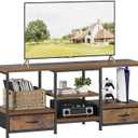 DUMOS 47 Inch TV Stand for 55-65 Inch TVs, Entertainment Center with Charging Station(2AC+USB+Type-C), Media Console Table with Storage Drawers & Open Shelves, Heavy Duty for Living Room, Rustic Brown
