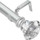 Silver Curtain Rods 28 to 48 Inch(2.3-4ft), Modern Decorative Heavy Duty Adjustable Curtain Rod for Windows, Single curtain Rod with Silver Translucent Diamond finials, 18-64"
