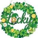 Yalikop St Patrick's Day Wreath for Front Door Wooden Door Decoration Sign Lucky Shamrock Wall Sign Irish Welcome Saint Patricks Day Hanging Decor Hanger for Party Outdoor Indoor