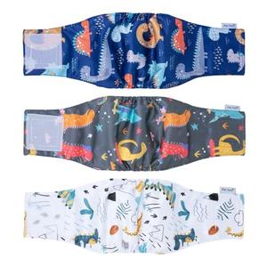 Pet Soft Dog Belly Band - 3 Packs Reusable Dog Diapers Male Doggy Diapers Wraps - Washable Dogs Belly Bands for Male Dogs (Dino, XS)