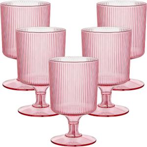 Fun Express Vintage Modern Pink Plastic Ribbed Highball Glasses (8 oz) 12 Pcs. - Perfect for Parties, Weddings, and Special Occasions (EXP 01/01/30)