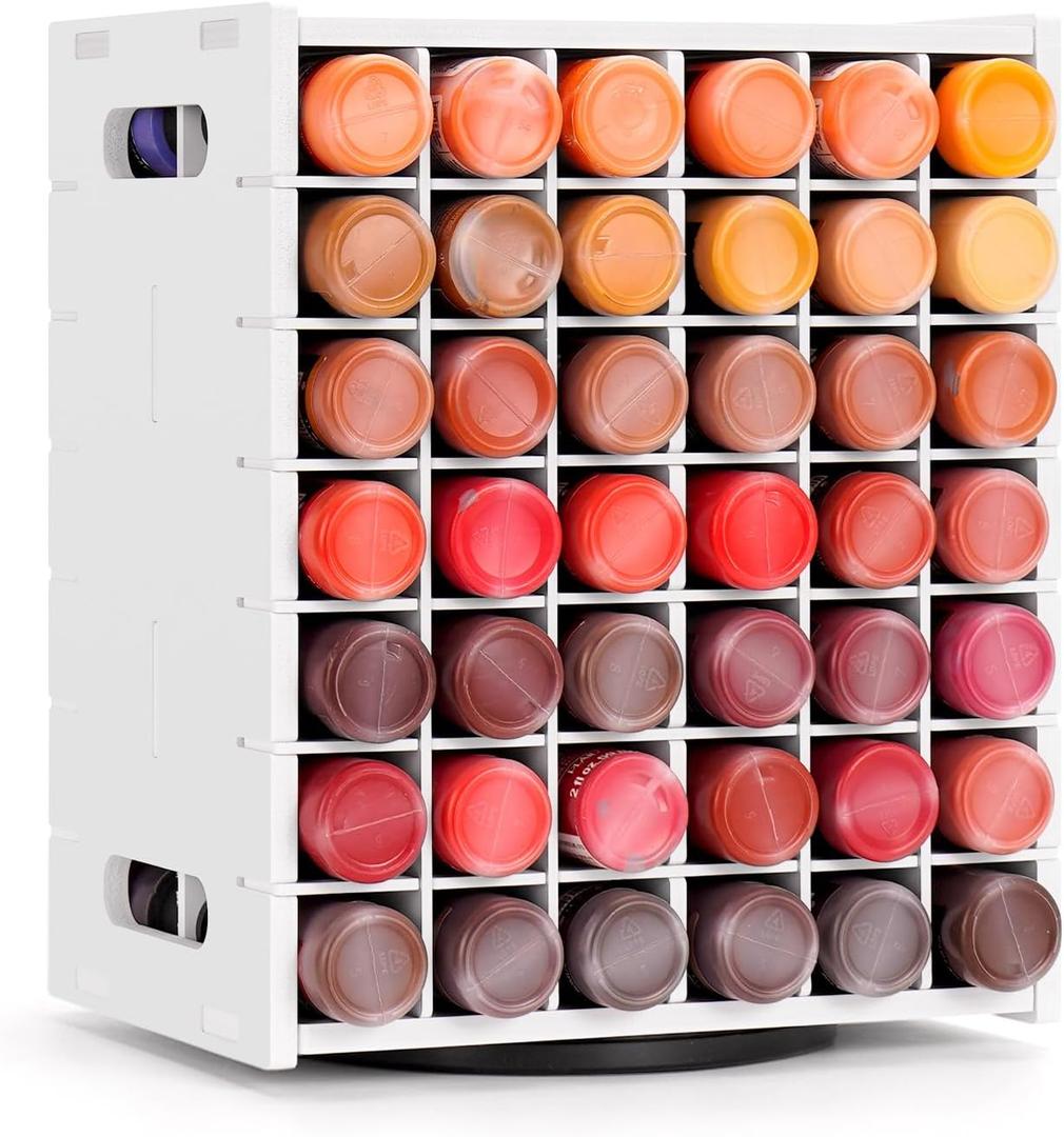 Krafetto 84 Grids Rotating Acrylic Paint Holder Organizer Rack, Craft 2oz Paint Bottle Storage, 360 Rotating Acrylic Paints Holder for 2 oz Paints