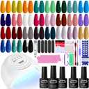 27 Colors Nail Polish Kit with U V Light, U V LED Nail Dryer Lamp Curing Gel Nail Polish Set Popular Gel Polish Set DIY at Home, Nail Manicure Tools
