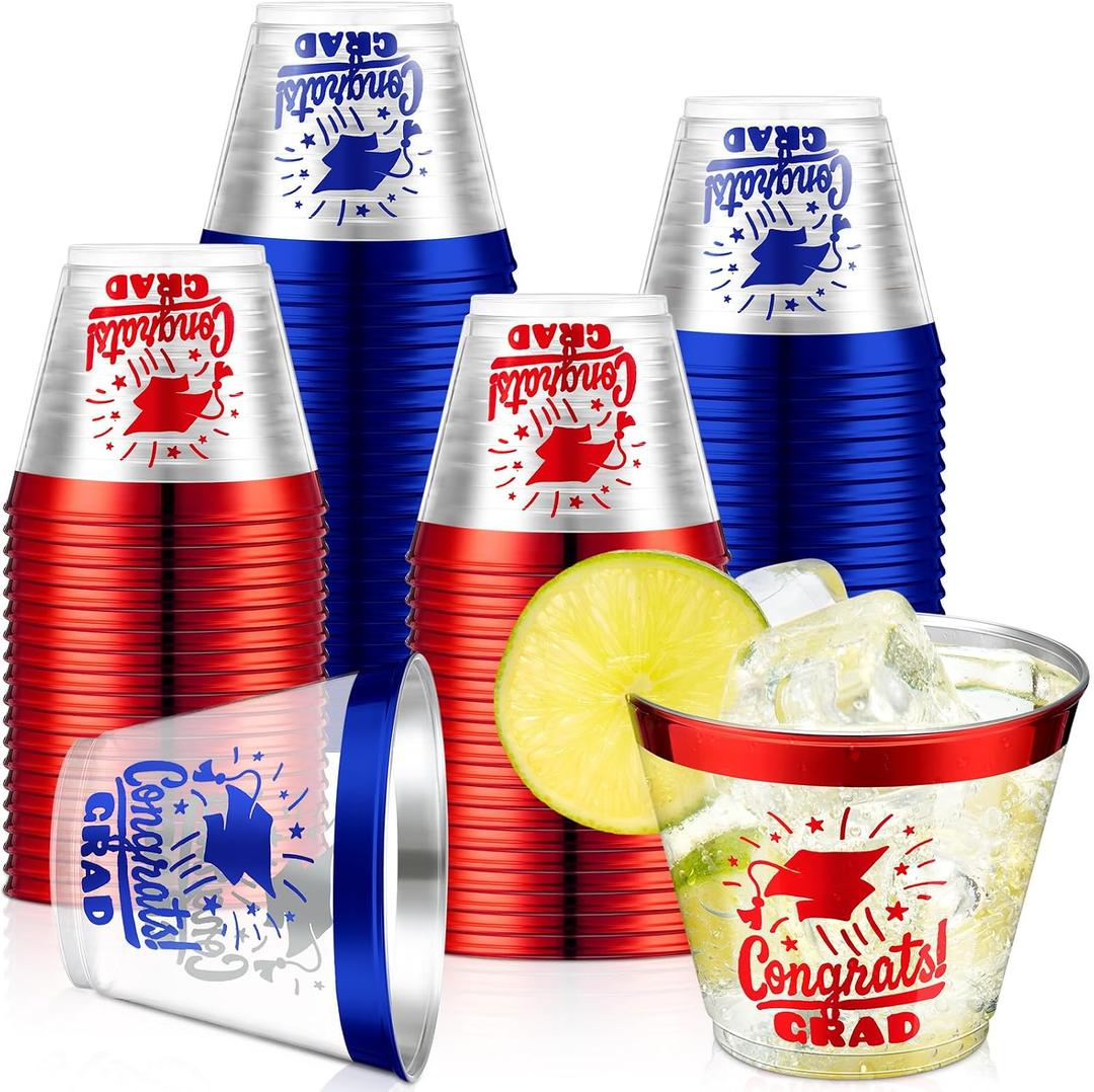 Yinder 100 Pcs Class of 2026 Celebration 9 oz Plastic Graduation Disposable Cups with Rim for Graduation Party Tableware Drinkware Drinking Tumbler Grad Graduate Party Supplies