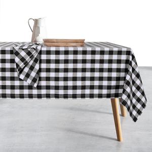 Gingham Check Tablecloth, 100% Cotton, 60x102 Inch, Black and White, Durable Table Cover for Rustic Kitchen Decor, Picnics, BBQ, Dining Room, Indoor and Outdoor Use, Black White