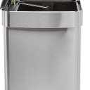 Amazon Basics Dual Compartment Recycling Trash Can with Soft-Close Lid, Fingerprint Resistant, Removable Liner Buckets, 60 Liters, Rectangular, Grey, Silver