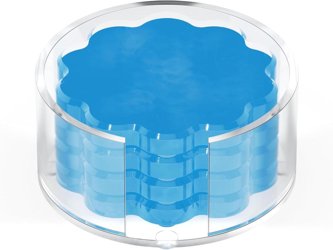 GRAHAM DESIGN Scalloped Acrylic Drink Coaster Set 4Pack with Holder  Blue Minimalist Beverage Coasters, NonSlip Table Protector, Modern Housewarming Gift