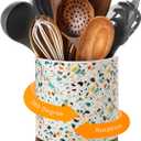 Nucookery 360Rotating Utensil Holder, 7.2" Large Utensil Crock, White Ceramic Cooking Utensil Organizer,Farmhouse Kitchen Decor Christmas Thanksgiving Gift (Marble Pattern)