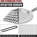 Stainless Steel Splatter Screen for Frying Pan - Grease Splatter Guard with Folding Handle - Cover Oil Splash from Bacon, Oil, or Deep Fryer - Food Strainer and Universal Cookware