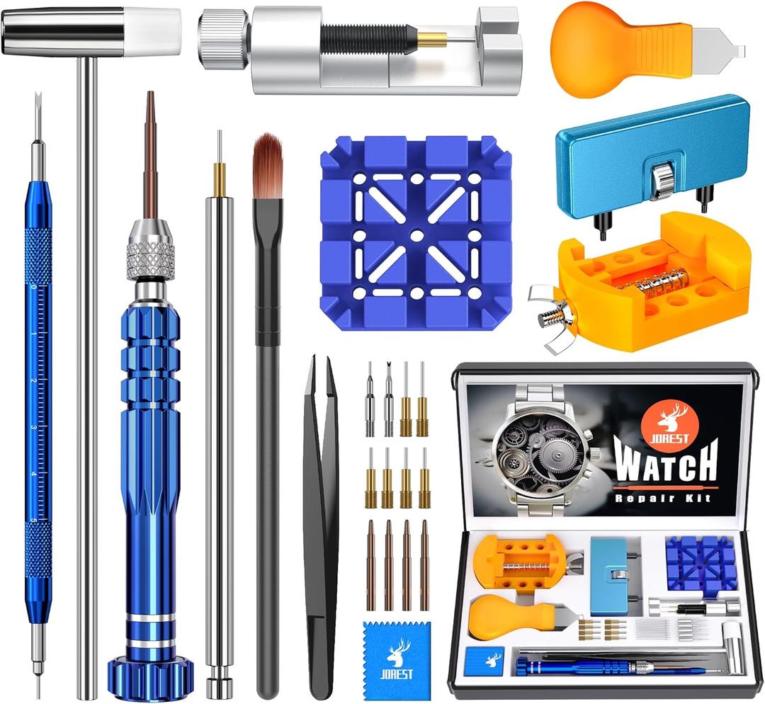 JOREST Watch Repair Kit for Battery Replacement & Link Removal, Resizing &Opener, Watch Repair and Cleaning Screwdriver Set, Wrench Back Remover, Spring Bar Tool