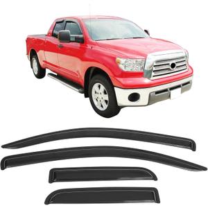 Window Visor Compatible with 2007-2021 Toyota Tundra Double Cab, Slim Style Acrylic Smoke Tinted Sun Rain Shade Guard Wind Vent Double Cab by IKON MOTORSPORTS, 2008 2009 2010 2011 2012