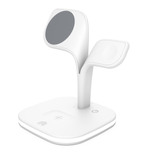 AMROAH 3 in 1 Wireless Charging Station with Fast Charger, 360° Adjustable Placement, LED Night Light, Supports MagSafe Cases, Widely Compatible, Overcharge Protection, White | 3in1WCHSFCAMR