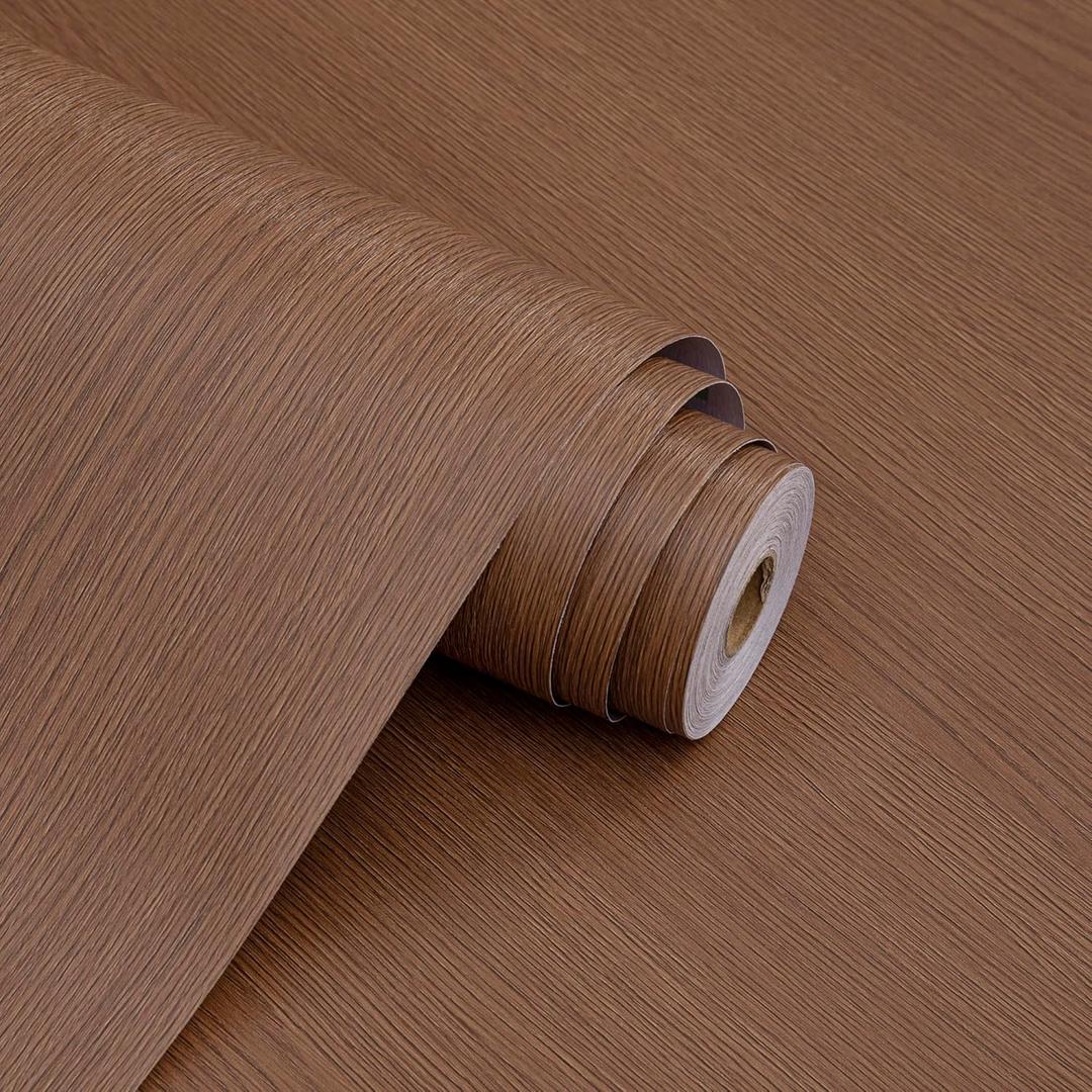 Haimin Wallpaper (24in X 393in) Wood Contact Paper Peel and Stick Self-Adhesive and Removable Wallpaper for Cabinet Wall Furniture Countertop Kitchen Room Wood Grain Wall Paper (Brown (03))