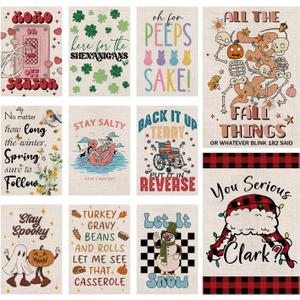 Seasonal Garden Flags Funny Seasonal Double Sided Flags Set of 11 Holiday Farmhouse Indoor Christams Gifts Outdoor Yard Lawn Decorations 12.5x18 Inch