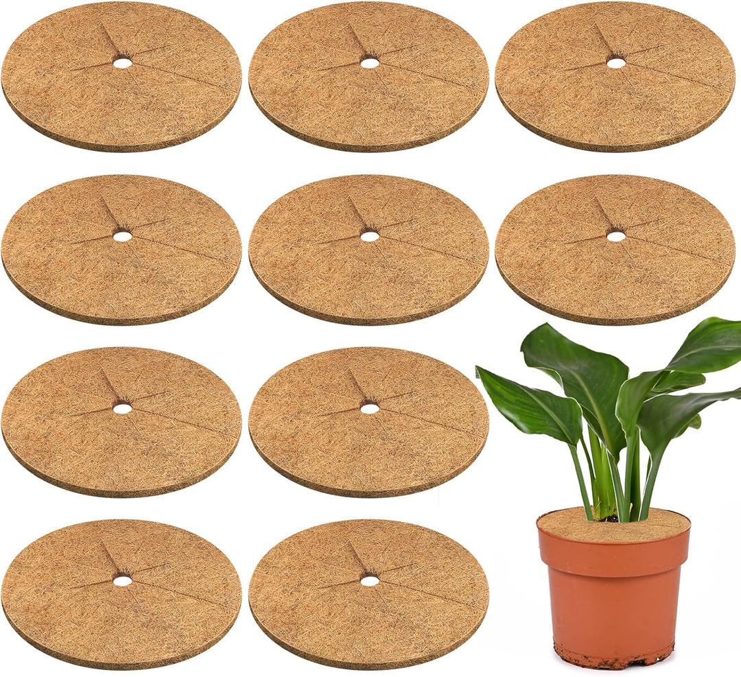 Legigo 10pcs Coconut Fiber Mulch Ring Tree Plant Protector Mat, 11.8 Inch Natural Coco Coir Tree Protection Ring Plant Pot Soil Cover, Tree Rings Disc Plant Cover for Indoor Outdoor Plants,Landscaping