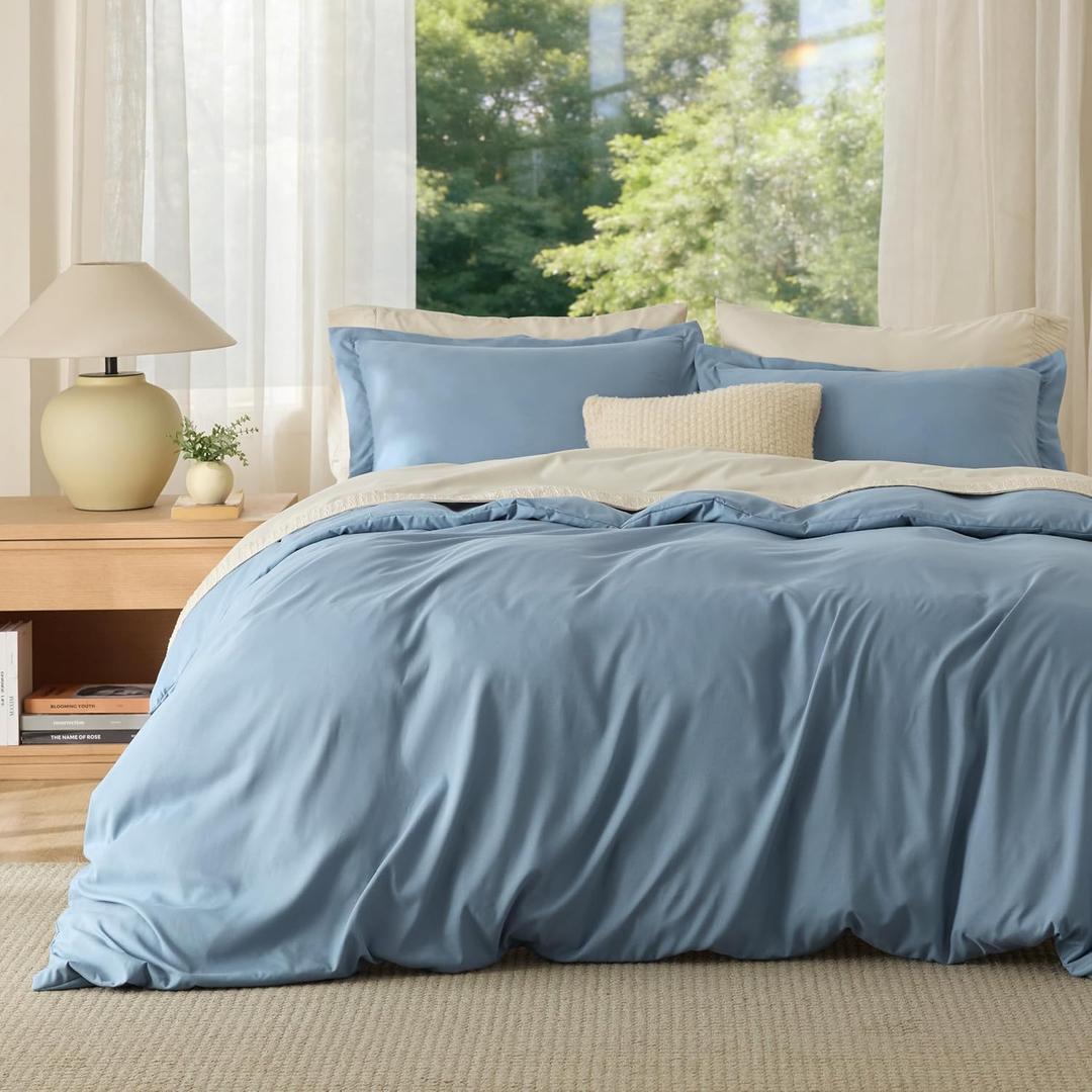 Bedsure Duvet Cover Oversized King Size - Soft Double Brushed Bedding Set for Kids & Adults, Zipper Closure, 3 Pieces, Includes 1 Duvet Cover (120"x98") & 2 Pillow Shams, NO Comforter, Mineral Blue