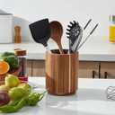 Acacia Wood Utensil Holder for Kitchen Counter, 360 Rotating 7.2" Wooden Cooking Utensil Crock for Countertop, Farmhouse Kitchen Decor