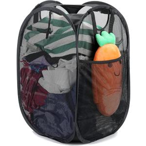 HOUSE AGAIN Mesh Popup Laundry Hamper, [Reinforced] Collapsible Laundry Basket, Foldable Pop Up Hamper with Durable Handles, Easy to Open and Fold for Dorm, Laundry Room, Bedroom, Travel, (Black) (1-Pack)