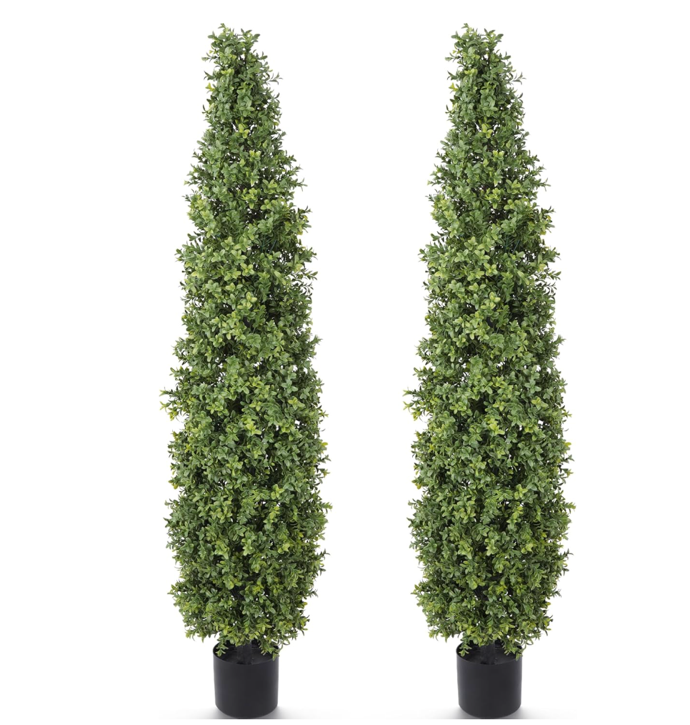 Artificial Boxwood Topiary Tree  Fake Topiary Tree Faux Potted Topiary Plant for Porch Home Garden Decor 2Pack