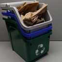 Multi Bin Recycling System with Three Stackable 6 Gallon Recycle Bins to Build Your Recycling Center for Offices, Kitchen, Garages, Businesses (3 Pack, Blue/Grey/Green)