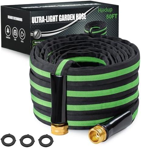 HODUP 50FT Lightweight Super Flexible Garden Hose - Kink-Free, Non-Expanding, Easy Storage for Yard Lawn Outdoor Use (Black-Green) 2 Pack