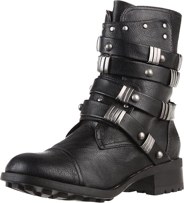Skechers Lunacy Dragon Tattoo Black Buckled Faux Leather Combat Boots, 7
