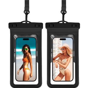 Waterproof Phone Pouch, with Build-in Card Holder, Large Waterproof Case Compatible with iPhone 17 16 15 14 13 Pro Max, Beach Cruise Essentials, 2 Pack, Black and Black
