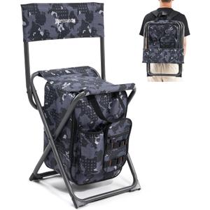 X Strike Backpack Fishing Chair with Cooler Bag and Backrest, Folding Camping Stool for Adults up to 225 lbs, Portable Lightweight for Hunting, Hiking, Outdoors