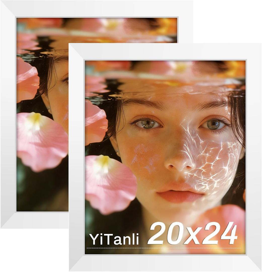 20x24 Picture Frame, for 20 x 24 in Posters and Art Prints, Horizontal or Vertical Wall Mounting, White 20 x 24 Poster Frame, 2 Pack.