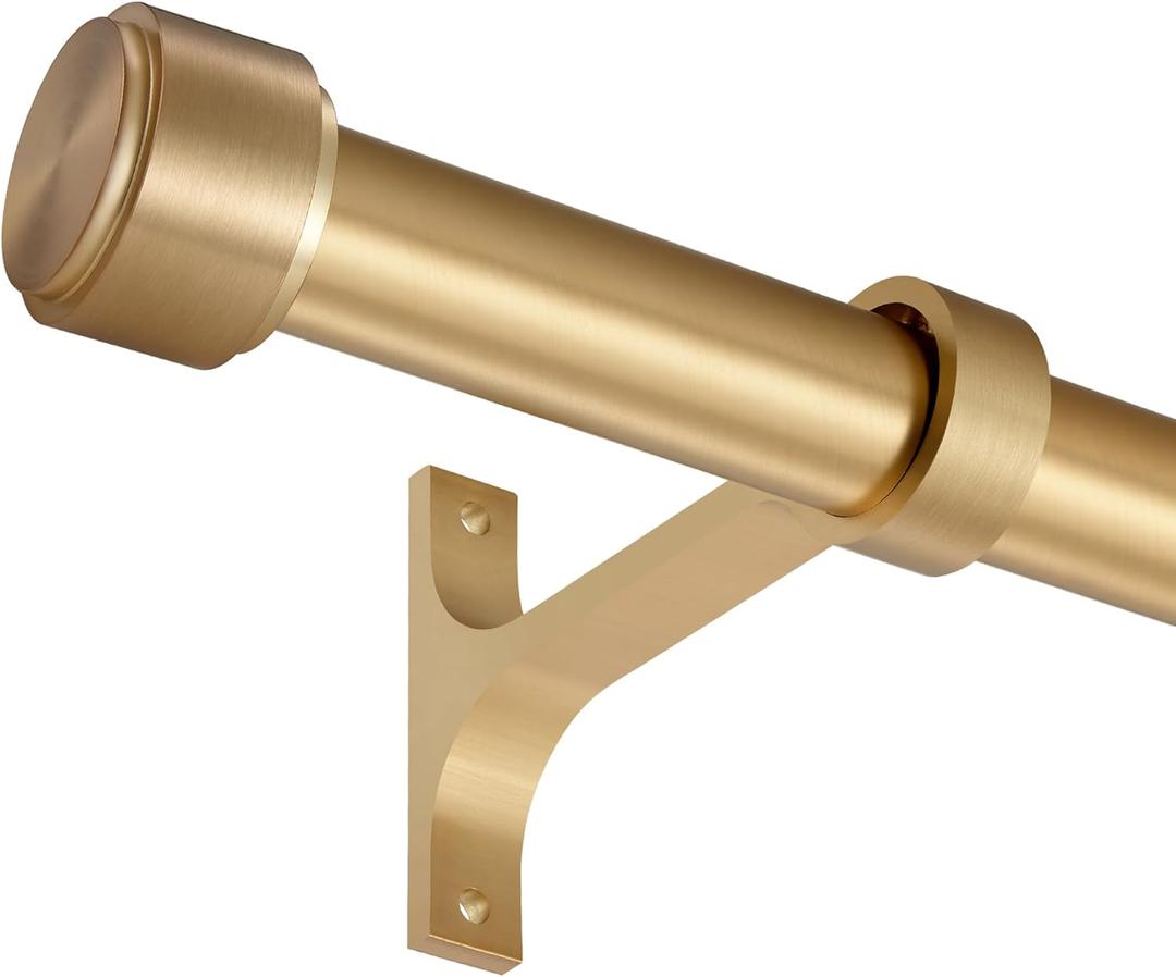 Warm Gold Curtain Rods for Windows 48 to 86", 1-Inch Blackout Curtain Rods with Aluminum Brackets and End Cap Finials, Adjustable Drapery Rods for Sliding Glass Door/Bedroom/Kitchen/Living Room Etc.