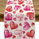 Sunwer Valentine's Day Watercolor Table Runner Red Heart Wedding Anniversary Party Decoration Home Kitchen Dining Room Decor 72Inches Long