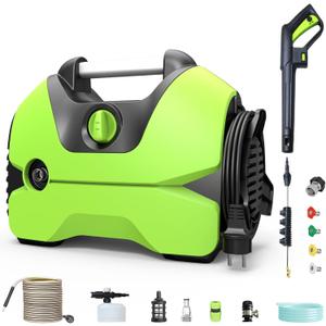 Electric Pressure Washer,2000-PSI,1.2-GPM,4 Different Nozzles and 33FT Hose,Power Washer,Foam Cannon for Car,for Cars,Garden, Yard, Fence, Driveway (Green-1(Electric Pressure Washer Coupler))