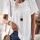Falechay Womens Summer Tops Crewneck Short Sleeve Shirts Casual Chiffon Blouses Flowy Lace Hem Boho Clothing Trendy 2026 (White, S)