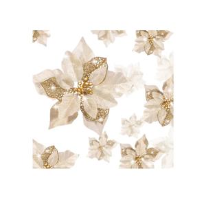 WILLBOND 36 Pieces Christmas Poinsettia Glitter Faux Flowers Christmas Artificial Flowers Tree Ornaments Topper Xmas Decorations(Gold)