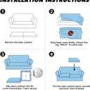 Sofa Slipcover with Armrest Pockets 3-Piece Set, Stretch Faux Leather Couch Cover for 2-Cushion Couches(Fits 72-92") - Non-Slip, Machine Washable, Pet & Kid Friendly - Navy