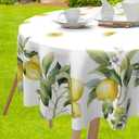 MATIRUG Lemon Outdoor Tablecloths with Umbrella Hole,Zipper 60 Inch Round, Spillproof Washable Watercolor Summer Green Floral Fabric Table Cloth,Table Cover for Picnic Dinner Patio