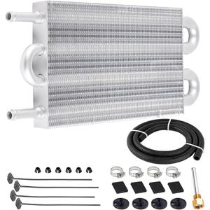 BARTOO Universal 5/16" Transmission Oil Cooler Kit, Aluminium alloy 4 Pass Tube and Fin Oil Cooler Kit(Sliver)