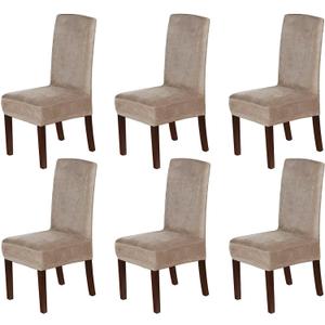 H.VERSAILTEX Velvet Dining Chair Covers Stretch Chair Covers for Dining Room Set of 6 Parson Chair Slipcovers Chair Protectors Covers Dining, Soft Thick Solid Velvet Fabric Washable, Taupe