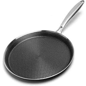 Innerwell Nonstick Crepe Pan 12 inch Stainless Steel Crepe Pan Honeycomb Coating Flat Skillet Tawa Dosa Tortilla Pan, Omelet Pan with All Stove Tops , Induction Compatible