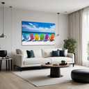 Beach Canvas Wall Art Colorful Chair on Beach Picture Coastal Landscape Painting SeascapePrints Modern Artwork for Bathroom Living Room Home Office Decor Framed - 16.00"x24.00"