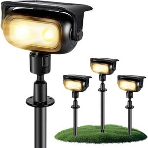 Ollny Solar Lights Outdoor Waterproof IP65, 4 Pack Super Bright LED 2 Lighting Modes 360 Rotation Solar Spot Lights Outdoor, Auto On/Off Landscape Lighting for Yard Garden Pathway 3000K Warm White