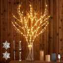 Hairui Lighted Branches with Iredescent Glitter 120 Fairy Lights USB Plug in and Battery Operated with Timer, White Twig Branches with Lights 32IN for Home Christmas Decorations Inside