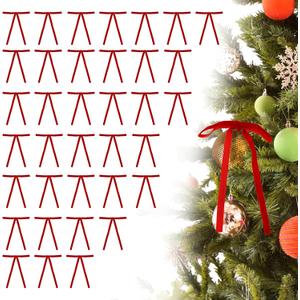 36 Pcs Red Velvet Ribbon Bows for Christmas Tree  Clip-On Style, Pre-Tied for Hassle-Free Use | Perfect Xmas Ornaments for Garland, Wreath, Indoor & Outdoor Decor (5 x 7 Inches,3/8'' Width)