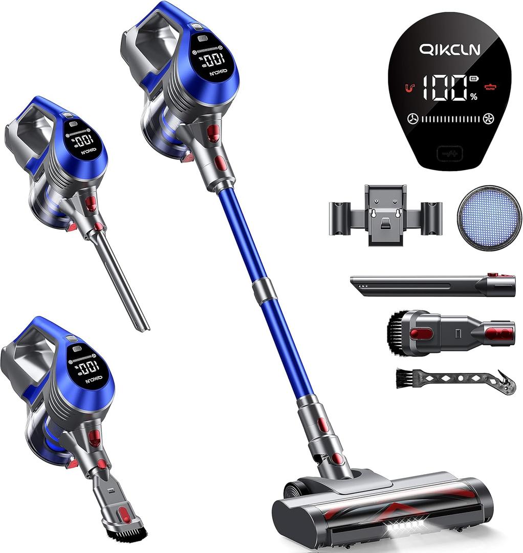 23Kpa Cordless Vacuum Cleaner, Stick Vacuum with Deachable Battery and Charge Docker, Powerful Vacuum with 2 Speeds and 40 mins Run Time for Hardwood Floor and Pet Hair - Blue